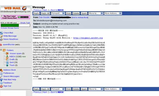 To a snoop without the private key, the same email looks like this