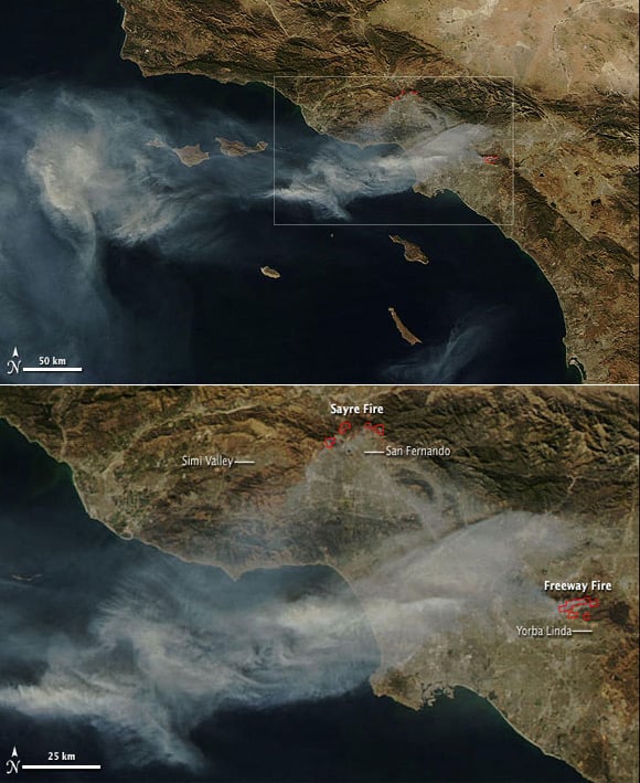 NASA satellite images of California wildfires