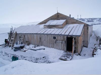 The Terra Nova expedition hut at Cape Evans on Ross Island, seen today