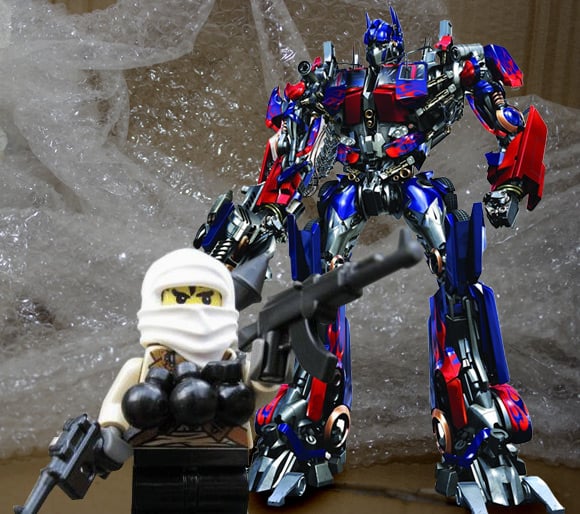 Optimus Prime tackles the <p>Toy Taliban