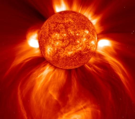 NASA composite image of a solar coronal mass ejection event in 2002