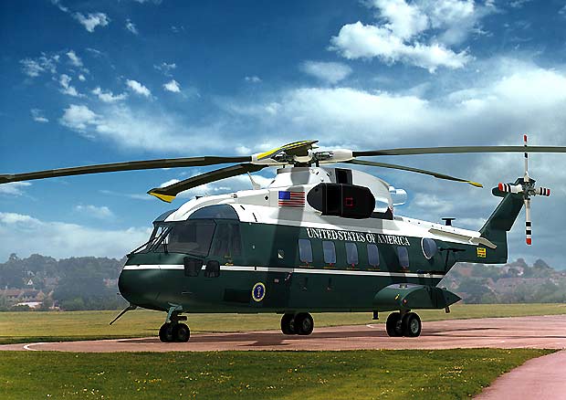 Corporate art of the new Marine One in presidential paintjob