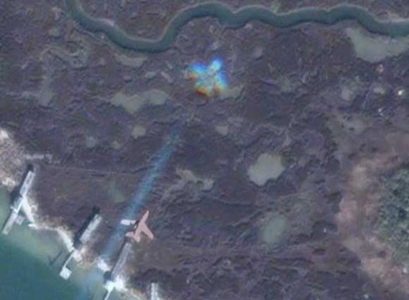 Stealth aircraft seen over Tangier island on Google Maps