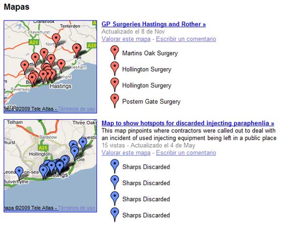 User maps showing drug parafernalia and handy guide to Hasting's GP surgeries