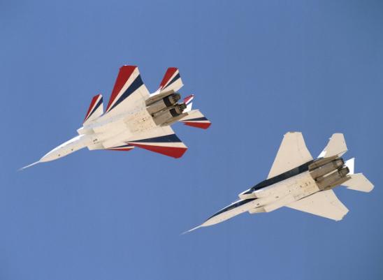 NASA's two F-15 test craft. Note the canards added to the left-hand jet.