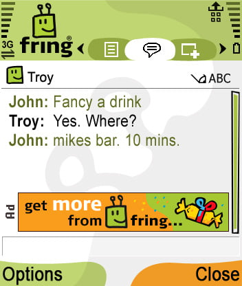 Fring screen with banner advert