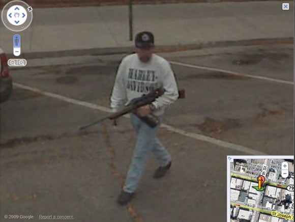 American with hunting rifle and liquor caught on Street View