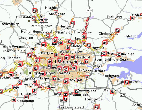 Traffic jams around London