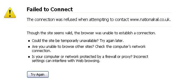 'Failed to Connect' error at National Rail