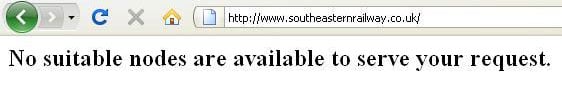 'No suitable nodes are available to service your request, says Southeastern Railway