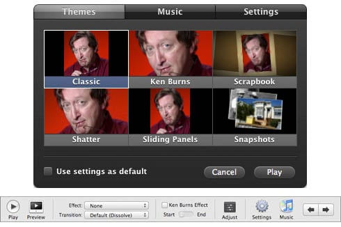 iPhoto '08 and '09 slideshow settings