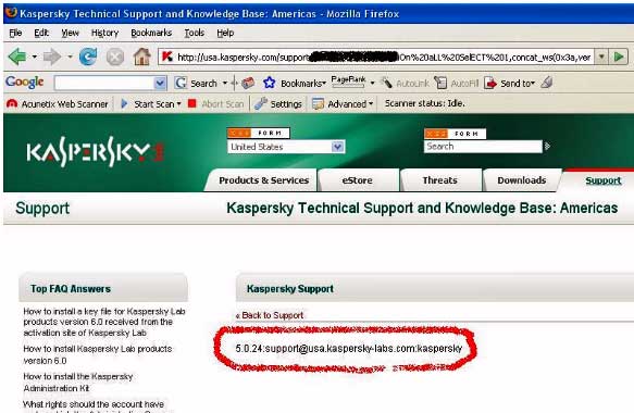 Screenshot of page showing hacked Kaspersky page