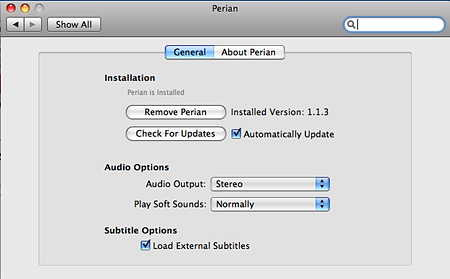 Perian Mac OS X Prefs Panel