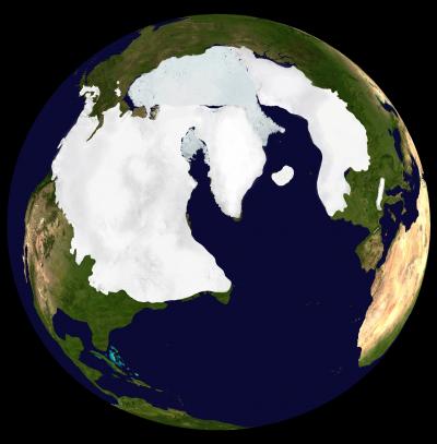 The extent of the Arctic ice cap during the last ice age