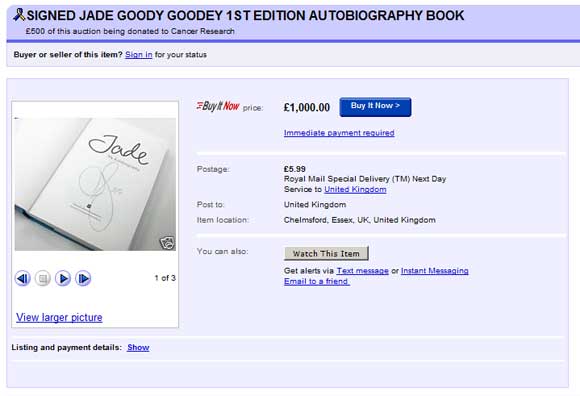 The Jade Goody autobiography auction on eBay