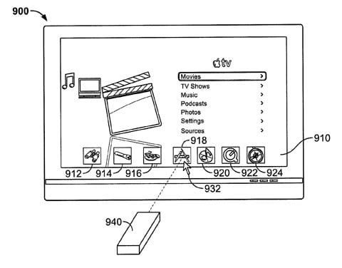 Apple remote-wand patent - calling up an icon dock