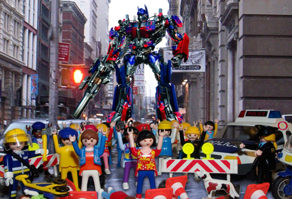 Optimus Prime provokes Top Model stampede