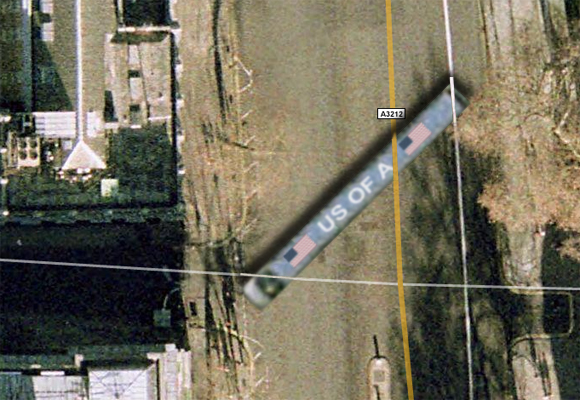 Obama's limo attempts to enter Downing Street, as seen on satellite image