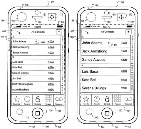 Apple patent illustration - motion-sensitive interface elements 