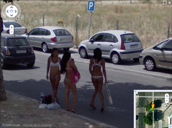 Three prostitutes in bikinis on Street View