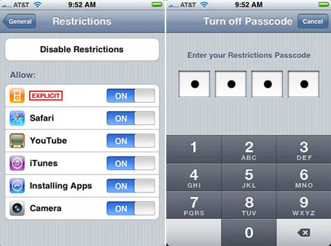 iPhone Restrictions controls