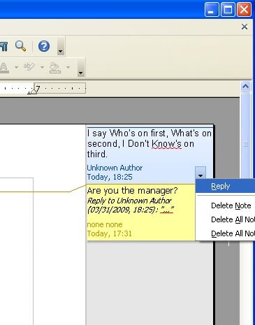 Notes in Open Office 3.1