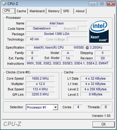 Intel Xeon W5580 - CPU-Z