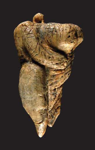 Prehistoric Hohle Fels statuette depicting a large breasted lady