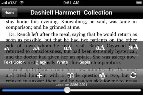 Kindle for iPhone 1.1 - options menu