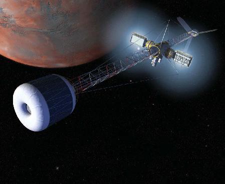 NASA concept of a nuclear-powered Mars ship with centrifuge crew accommodation