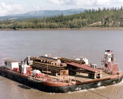 Hovertrans hoverbarge in action on the Yukon river in the 1970s