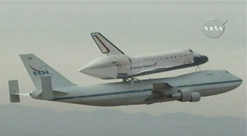 Atlantis atop the Shuttle Carrier Aircraft. Pic: NASA