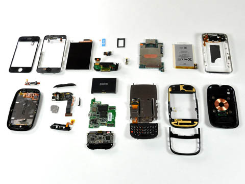 iPhone parts (top), Palm Pre parts (bottom)