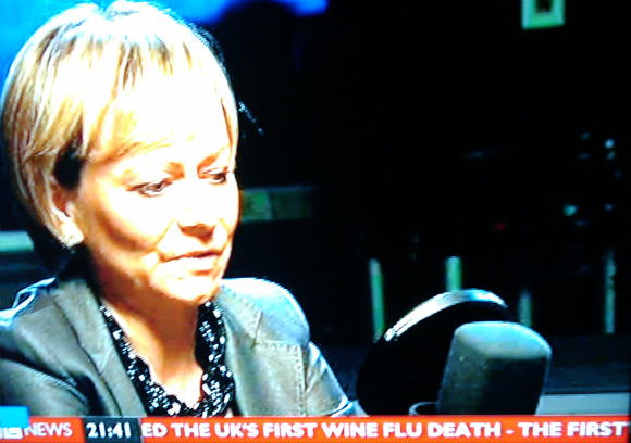 BBC's News 24 ticker tape reports UK's first wine flu death