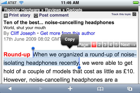 iPhone 3.0 cut, copy, and paste into Safari