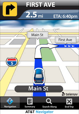 AT&T Navigator turn-by-turn navigation app for the iPhone