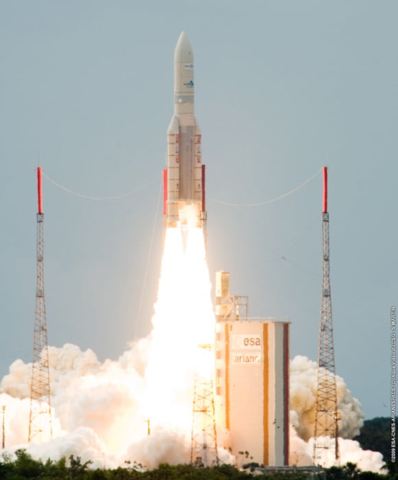Yesterday's launch of the TerreStar 1 satellite. Pic: ESA