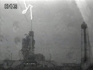 Lightning strikes Endeavour launch area. Pic: NASA