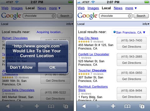 Google's location-based iPhone search capability