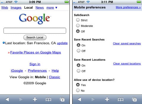 Google's location-based iPhone search capability