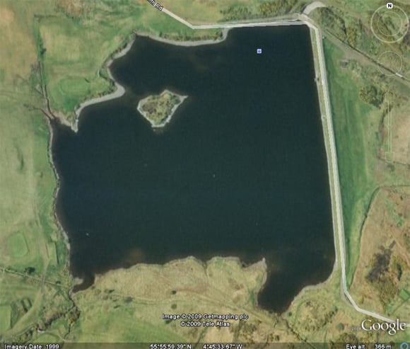 A reservoir next to Whinhill golf club, seen on Google Earth