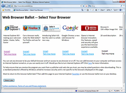 Microsoft's proposed Windows browser ballot screen