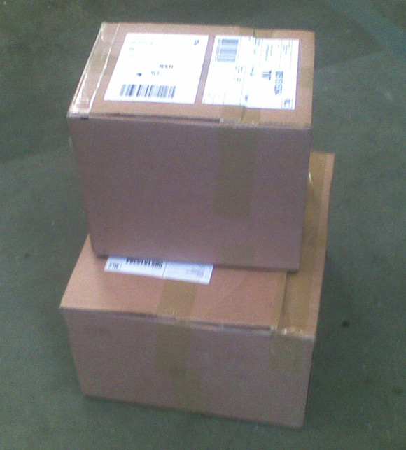 Two large cardboard boxes from Sony