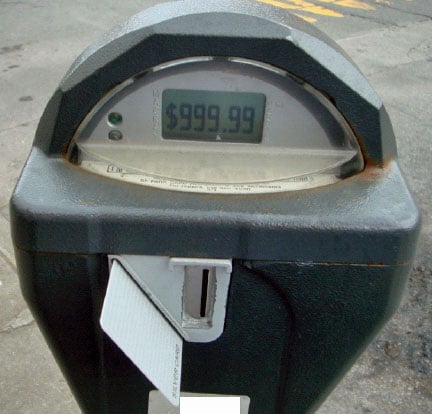 Parking meter displaying smart card balance of $999.99