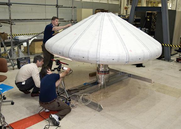 The IRVE inflated during ground tests. Credit: NASA/Sean Smith