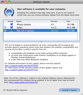 EFiX Mac Update panel