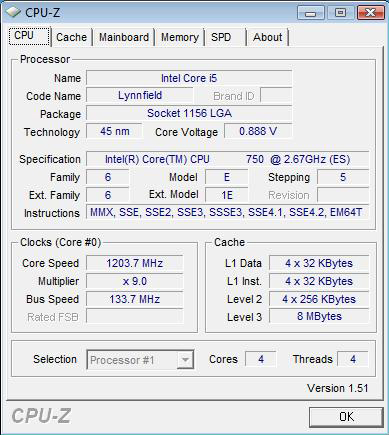 CPU-Z: Core i5 750