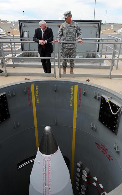 US Defence Secretary Robert Gates inspects a GBI in its Alaskan silo