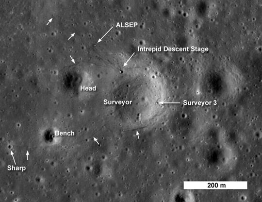 LRO image of the Apollo 12 landing site. Pic: NASA