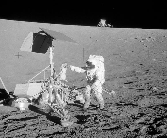 Alan Bean inspects Surveyor 3. Pic: NASA